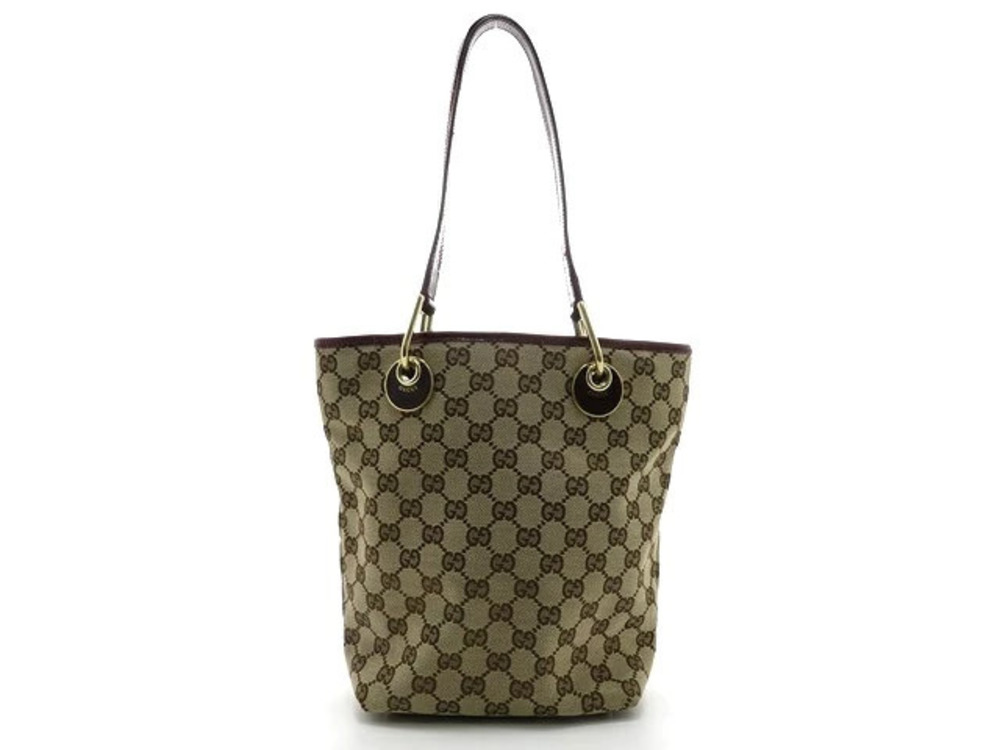 Gucci tote bag GG canvas Gucci Guccissima leather enamel finish Beige Cream red